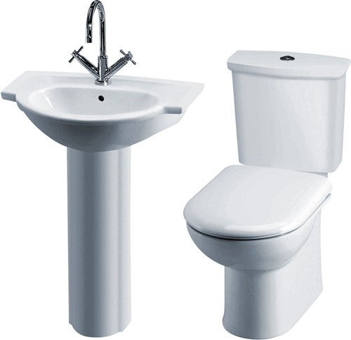 Linton 4 Piece Bathroom Suite With Toilet, Seat & 600mm Basin. additional image