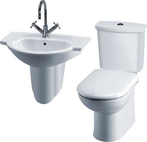 Linton 4 Piece Suite, Toilet, Seat, Basin & Semi Pedestal. additional image