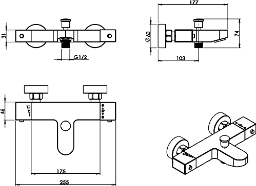 Modern Wall Mounted Thermostatic Bath Shower Mixer Tap. additional image