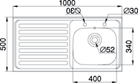 Sit On Kitchen Sink & Waste. 1000x500mm (Square Edge, 2 Tap Hole). additional image