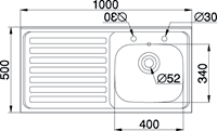 Sit On Kitchen Sink & Waste. 1000x500mm (Roll Front, 2 Tap Hole). additional image