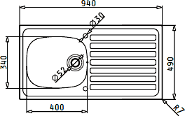 Kitchen Sink & Waste. 940x490mm (Reversible, 1 Tap Hole). additional image