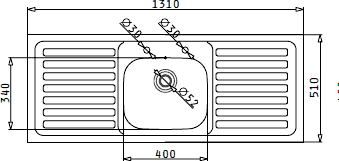 Kitchen Sink With Two Drainers & Waste. 1310x510mm (2 Tap Holes). additional image