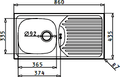 Kitchen Sink & Waste. 860x435mm (Reversible, 1 Tap Hole). additional image