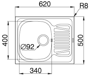 Sparta Kitchen Sink & Waste. 620x500mm (Reversible, 1 Tap Hole). additional image