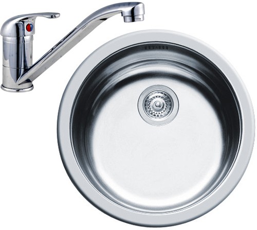 Round Kitchen Sink, Waste & Tap. 450mm Diameter. additional image