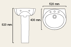 2 Tap Hole Cloakroom Basin and Pedestal. additional image