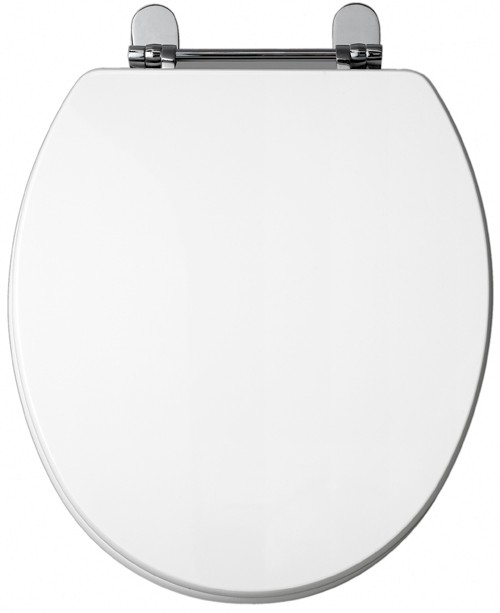 White gloss modern toilet seat with chrome hinges. additional image