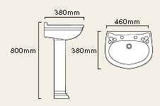 Vale 2 Tap Hole Cloakroom Basin and Pedestal. additional image