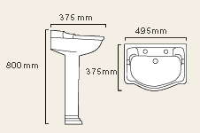 Classique 2 Tap Hole Cloakroom Basin and Pedestal. additional image