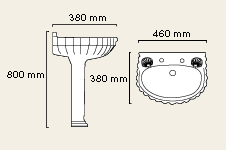 Shell 2 Tap Hole Cloakroom Basin and Pedestal. additional image