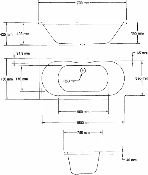 White double ended bath. 1700 x 750mm. Legs included. additional image