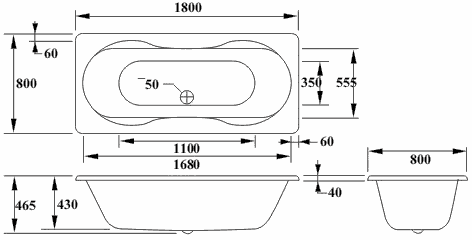 White double ended bath. 1800 x 800mm. Legs included. additional image