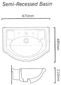 Semi-Recessed Basin. 670 x 485mm. additional image