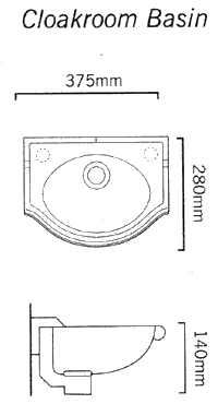 2 Tap Hole Wall Hung Cloakroom Basin. 375 x 280mm. additional image