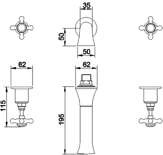 3 tap hole wall mounted bath mixer tap additional image