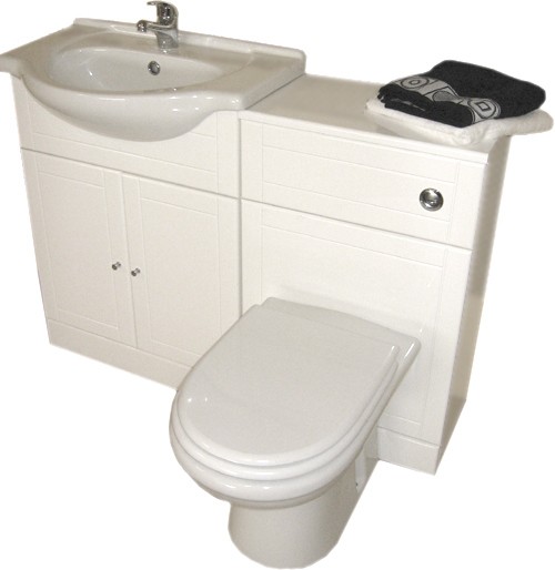 White bathroom furniture suite with tap and waste.  Left Handed. additional image