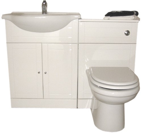 White bathroom furniture suite with tap and waste.  Left Handed. additional image