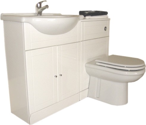 White bathroom furniture suite with tap and waste.  Left Handed. additional image