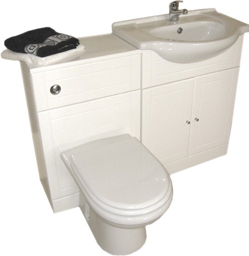 White bathroom furniture suite with tap and waste.  Right Handed. additional image