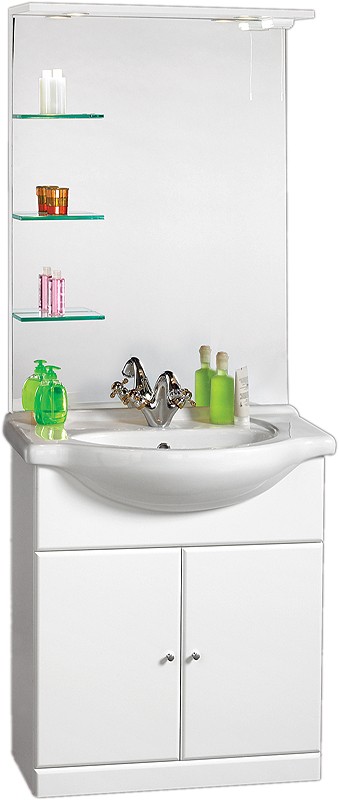 750mm Contour Vanity Unit with ceramic basin, mirror and shelves. additional image