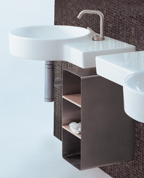 1 Tap Hole Round Wall Hung Basin With Shelf Unit. 635 x 490mm. additional image