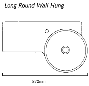 1 Tap Hole Long Round Wall Hung Basin. 875 x 495mm. additional image