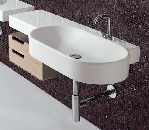 1 Tap Hole Long Oval Wall Hung Basin With Drawer Unit. 1130 x 500mm. additional image
