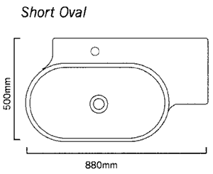 1 Tap Hole Oval Wall Hung Basin. 880 x 500mm. additional image