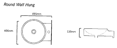 Round Wall Hung Basin With No Tap Hole. 400 x 495mm. additional image