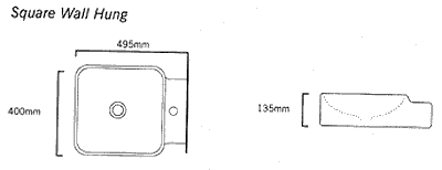 1 Tap Hole Square Wall Hung Basin. 400 x 495mm. additional image