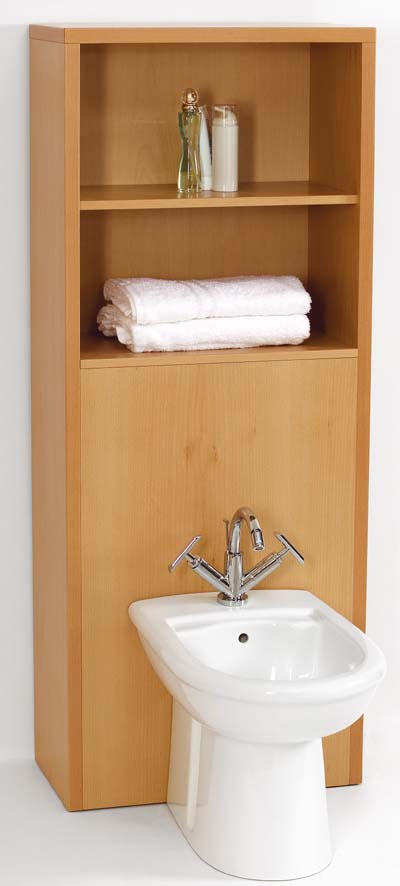 Monte Carlo complete back to wall bidet set with shelves in beech. additional image