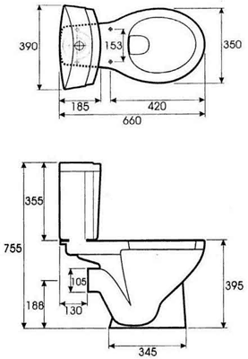 Close Coupled Toilet, Dual Push Flush Cistern With Fitting & Seat. additional image