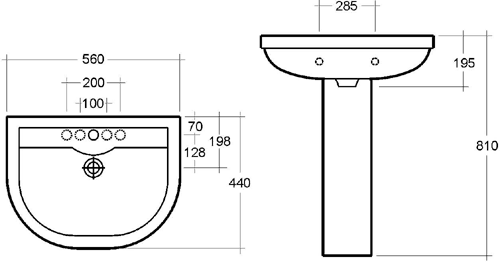 1 Tap Hole Basin & Pedestal. 550mm. additional image