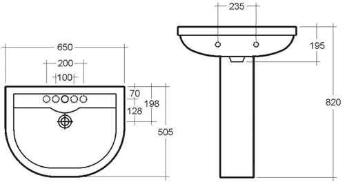 1 Tap Hole Basin & Pedestal. 650mm. additional image