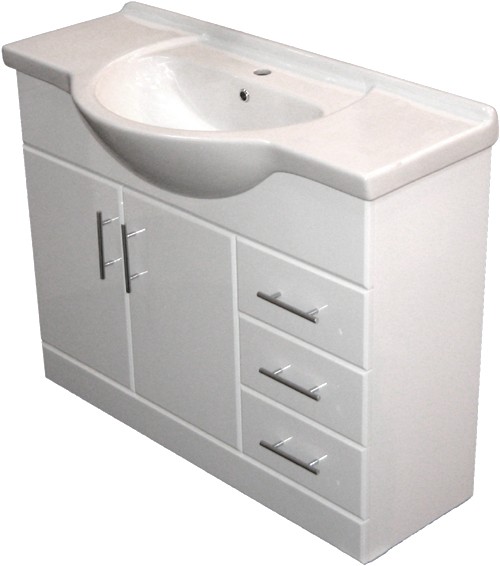 1050mm White Vanity Unit, Ceramic Basin, Fully Assembled. additional image