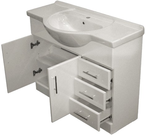 1050mm White Vanity Unit, Ceramic Basin, Fully Assembled. additional image