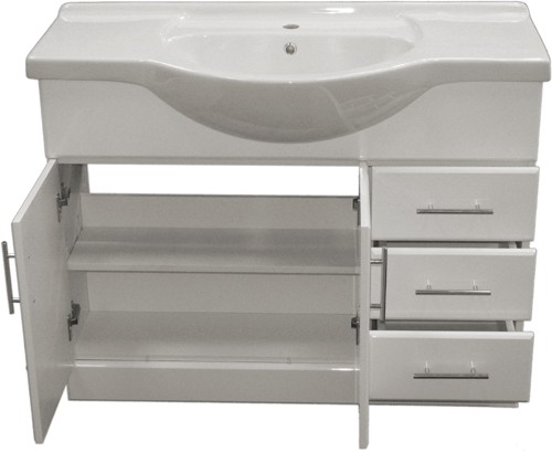 1050mm White Vanity Unit, Ceramic Basin, Fully Assembled. additional image