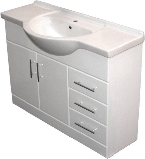 1215mm White Vanity Unit, Ceramic Basin, Fully Assembled. additional image