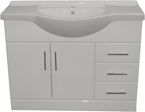 1215mm White Vanity Unit, Ceramic Basin, Fully Assembled. additional image