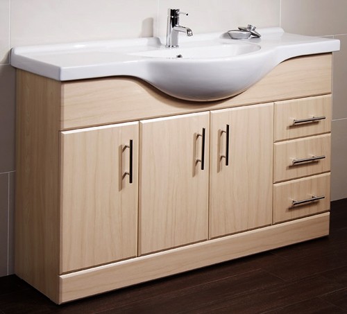 1215mm Beech Vanity Unit, Ceramic Basin, Fully Assembled. additional image