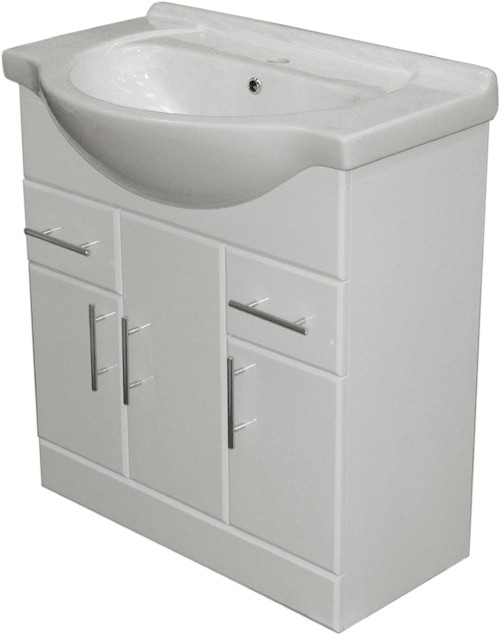 750mm White Vanity Unit, Ceramic Basin, Fully Assembled. additional image