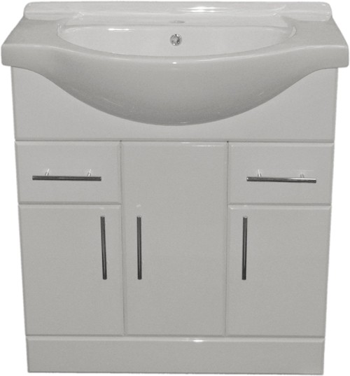 750mm White Vanity Unit, Ceramic Basin, Fully Assembled. additional image