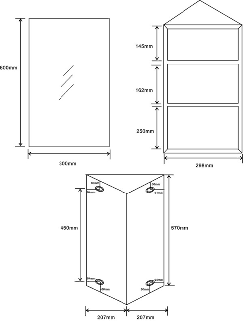 Corner Mirror Bathroom Cabinet. 300x600x180mm. additional image