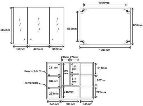 3 Door Mirror Bathroom Cabinet. 1200x650x130mm. additional image