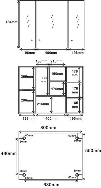 3 Door Mirror Bathroom Cabinet. 800x550x130mm. additional image