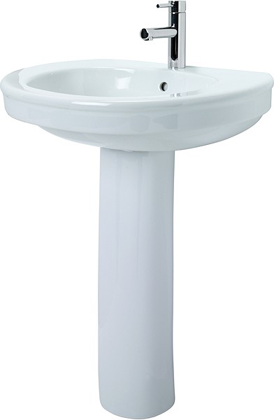 Basin & Pedestal (1 Tap Hole).  Size 655x510mm. additional image