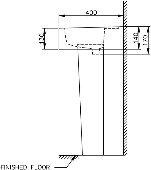 Basin & Pedestal (1 Tap Hole).  Size 510x400mm. additional image