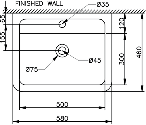 Basin & Pedestal (1 Tap Hole).  Size 580x460mm. additional image