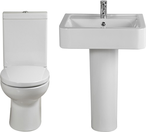 4 Piece Bathroom Suite, Toilet, Soft Close Seat, 58cm Basin. additional image